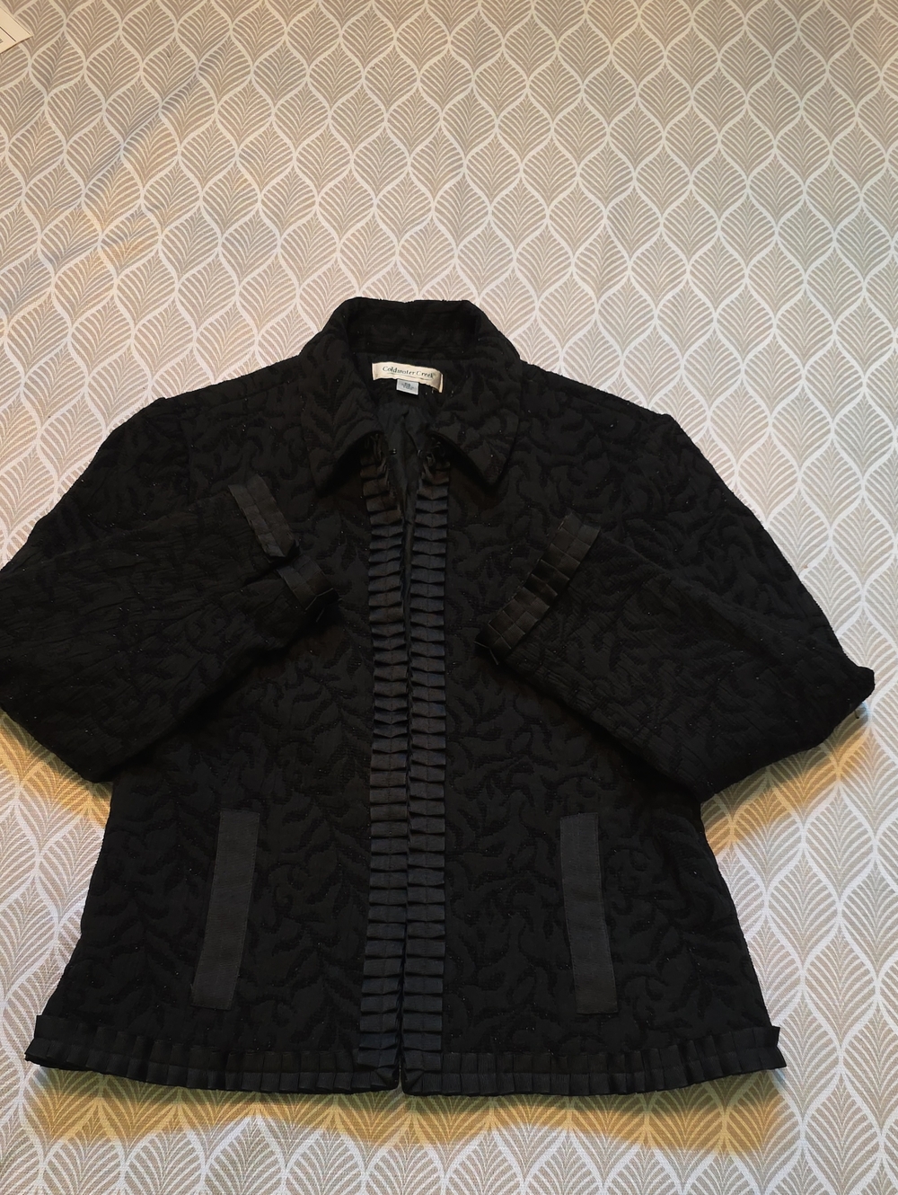 Coldwater Creek Black Textured Blazer with Pleated Trim